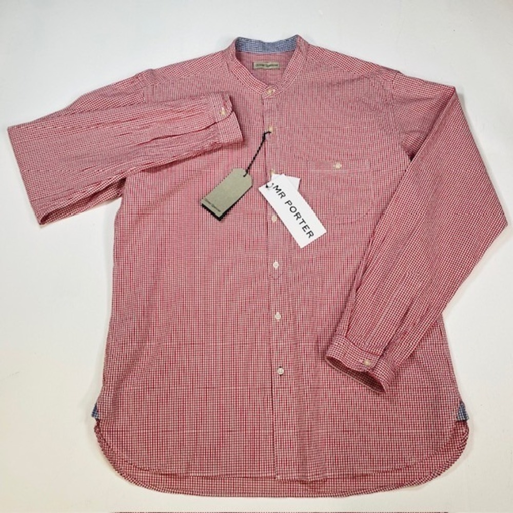 Mens Maltby Red Gingham Banded Collar Shirt Oliver Spencer SS12 Size 17 New